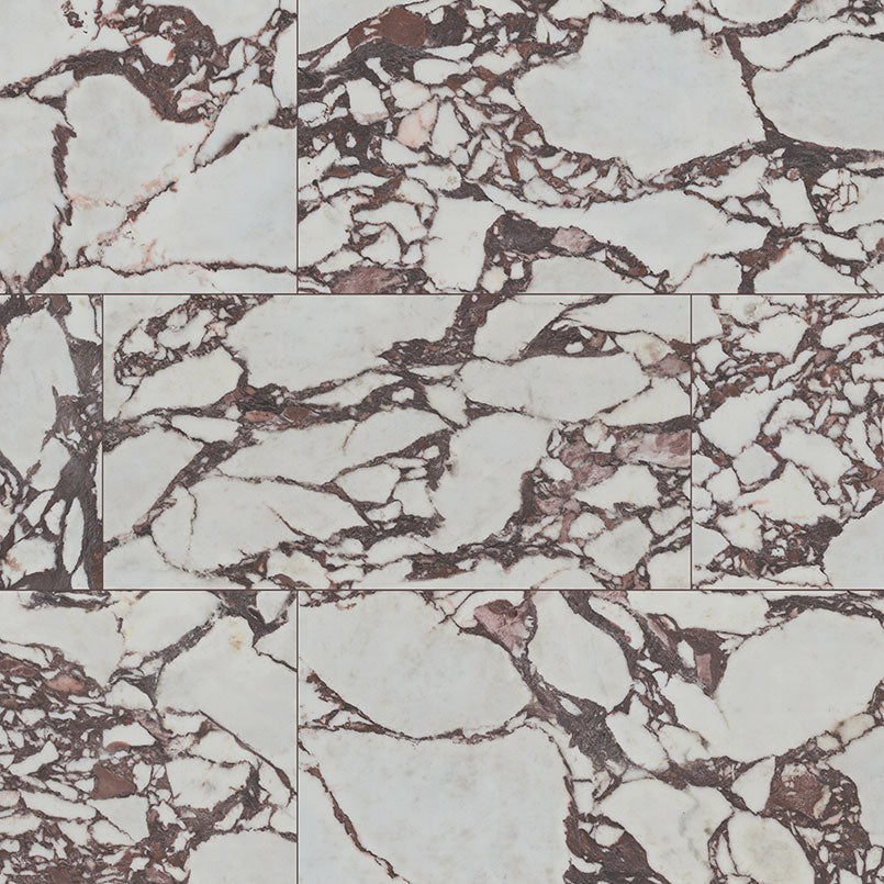 24x48 Violetta Marble-Look Polished Smooth Porcelain Tile White Burgundy