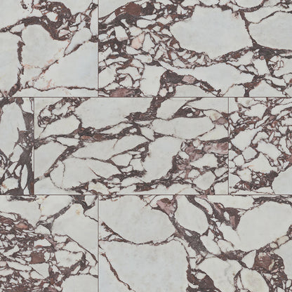 24x48 Violetta Marble-Look Polished Smooth Porcelain Tile White Burgundy