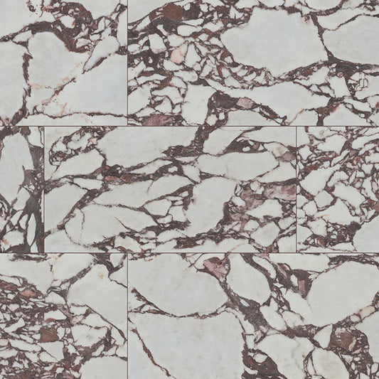 24x48 Violetta Marble-Look Polished Smooth Porcelain Tile White Burgundy