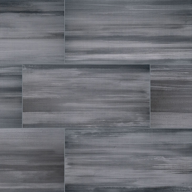 12x24 Watercolor Concrete-Look Matte Smooth Porcelain Tile Charcoal Gray