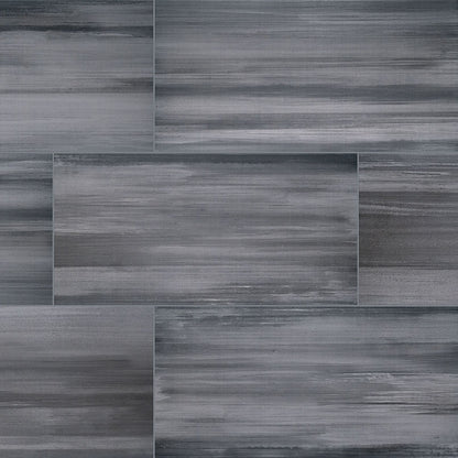 12x24 Watercolor Concrete-Look Matte Smooth Porcelain Tile Charcoal Gray