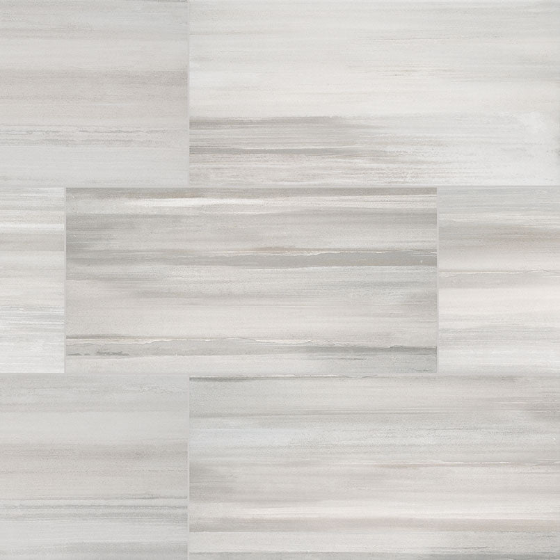 12x24 Watercolor Wood-Look Matte Smooth Porcelain Tile Light Gray