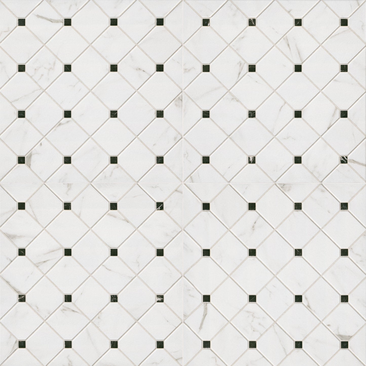 17x17 Casa Diamond Square Mosaic Marble-Look Matte Smooth Porcelain Tile White Marble