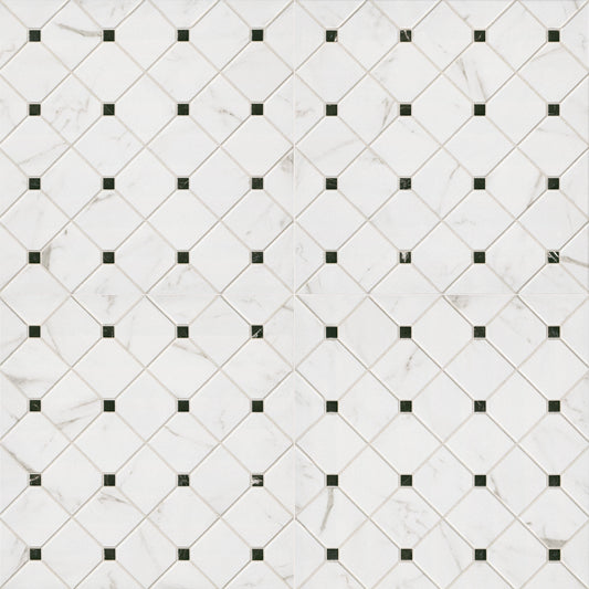 17x17 Casa Diamond Square Mosaic Marble-Look Matte Smooth Porcelain Tile White Marble