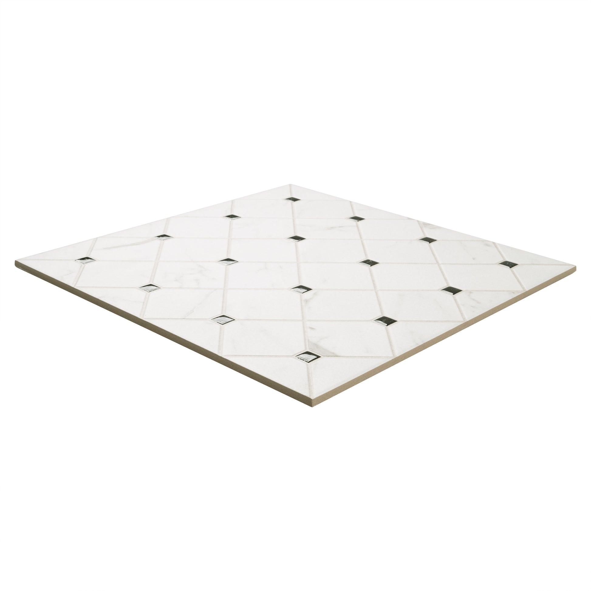 17x17 Casa Diamond Square Mosaic Marble-Look Matte Smooth Porcelain Tile White Marble