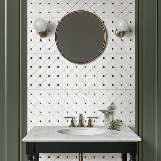 17x17 Casa Diamond Square Mosaic Marble-Look Matte Smooth Porcelain Tile