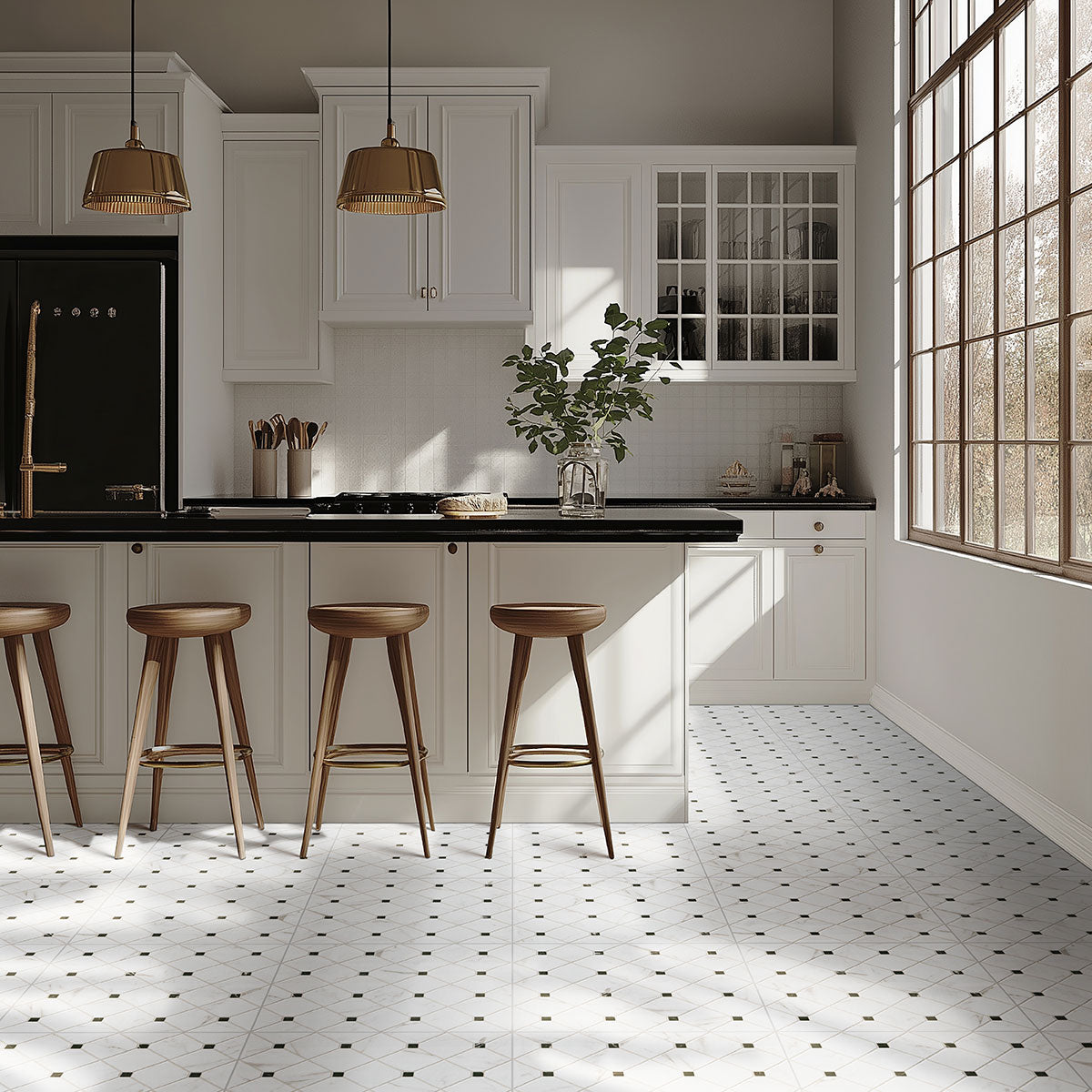 17x17 Casa Diamond Square Mosaic Marble-Look Matte Smooth Porcelain Tile White Marble