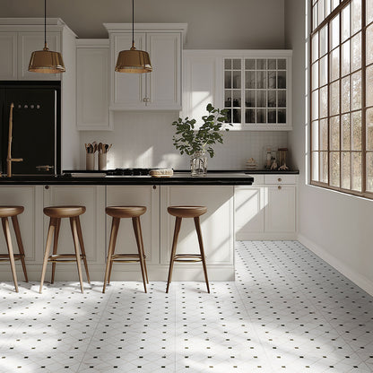 17x17 Casa Diamond Square Mosaic Marble-Look Matte Smooth Porcelain Tile White Marble