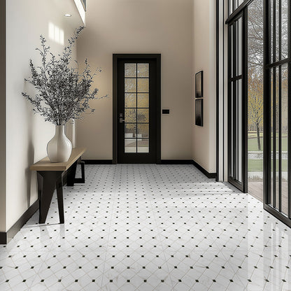 17x17 Casa Diamond Square Mosaic Marble-Look Matte Smooth Porcelain Tile White Marble