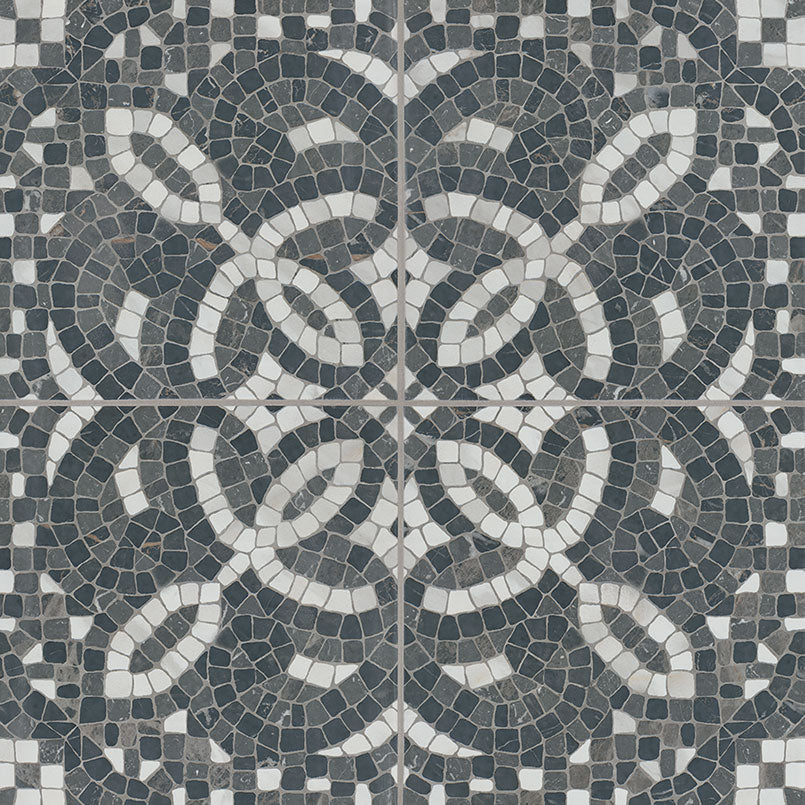 8x8 Constantino Patchwork Patterned Stone-Look Matte Textured Porcelain Tile Charcoal White