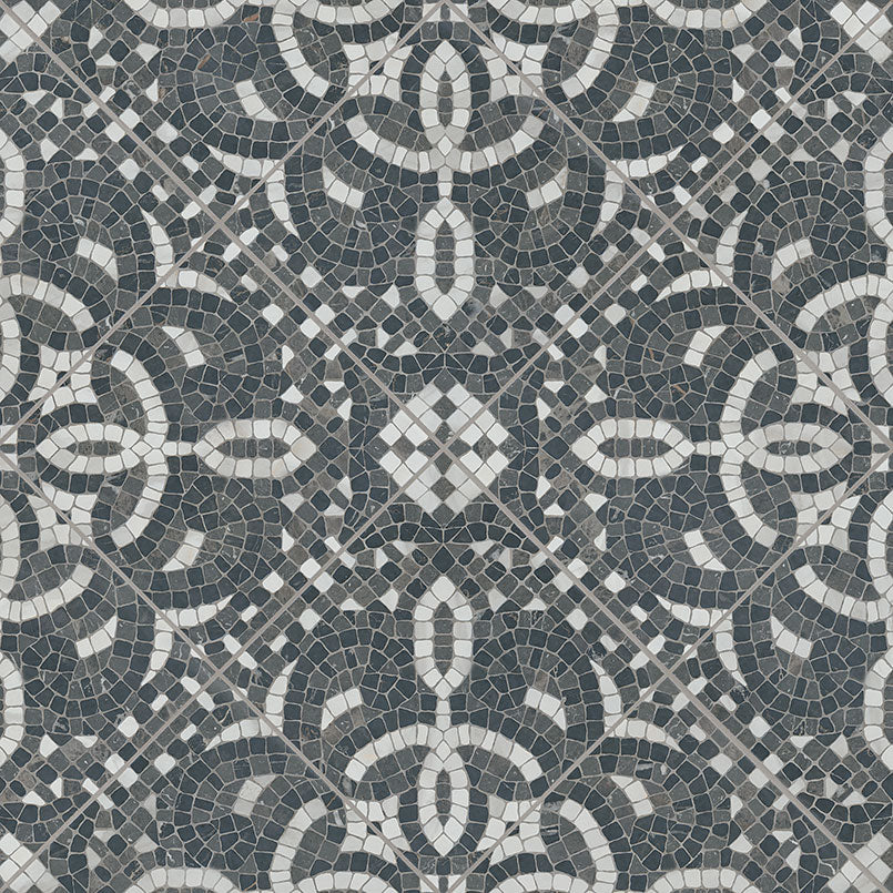8x8 Constantino Patchwork Patterned Stone-Look Matte Textured Porcelain Tile Charcoal White