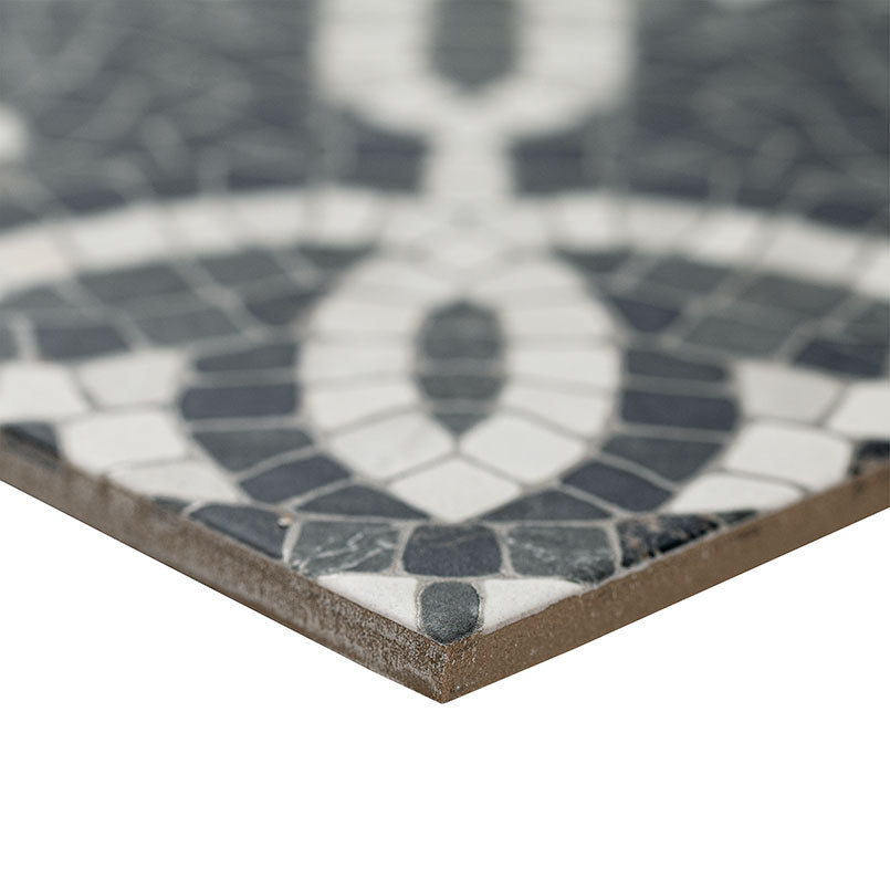 8x8 Constantino Patchwork Patterned Stone-Look Matte Textured Porcelain Tile Charcoal White