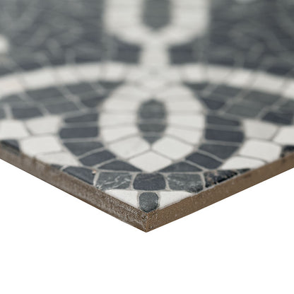 8x8 Constantino Patchwork Patterned Stone-Look Matte Textured Porcelain Tile Charcoal White