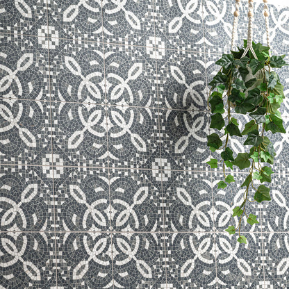 8x8 Constantino Patchwork Patterned Stone-Look Matte Textured Porcelain Tile Charcoal White