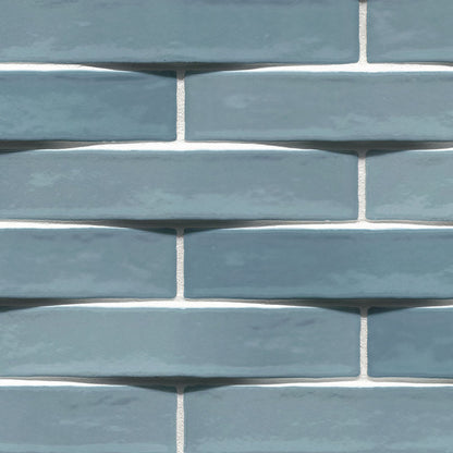 2x10 Convex 3D-Geometric Wavy Natural-Look Glossy Undulated Ceramic Tile Teal Blue