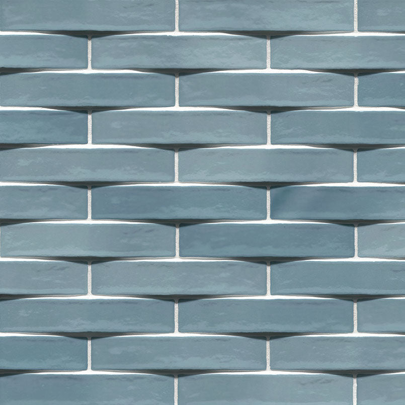 2x10 Convex 3D-Geometric Wavy Natural-Look Glossy Undulated Ceramic Tile Teal Blue