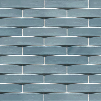 2x10 Convex 3D-Geometric Wavy Natural-Look Glossy Undulated Ceramic Tile Teal Blue