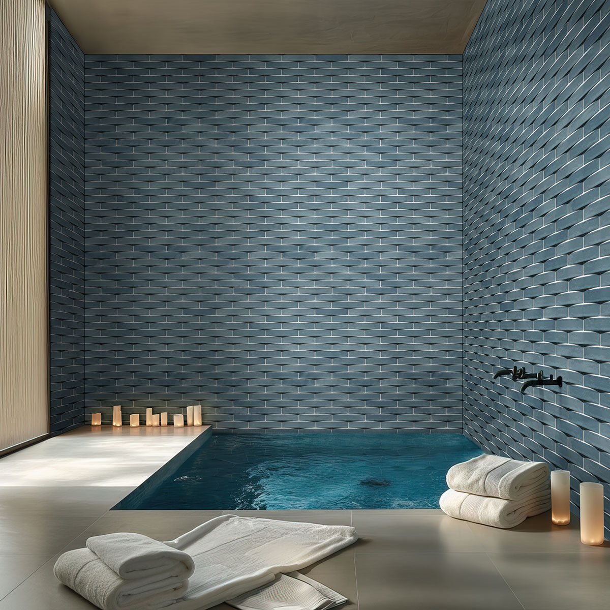 2x10 Convex 3D-Geometric Wavy Natural-Look Glossy Undulated Ceramic Tile Teal Blue