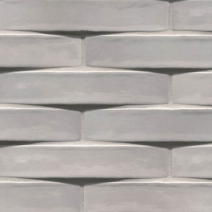 2x10 Convex 3D-Geometric Wavy Natural-Look Glossy Undulated Ceramic Tile Light Gray