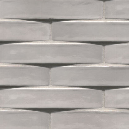 2x10 Convex 3D-Geometric Wavy Natural-Look Glossy Undulated Ceramic Tile Light Gray
