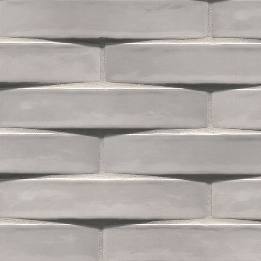 2x10 Convex 3D-Geometric Wavy Natural-Look Glossy Undulated Ceramic Tile Light Gray