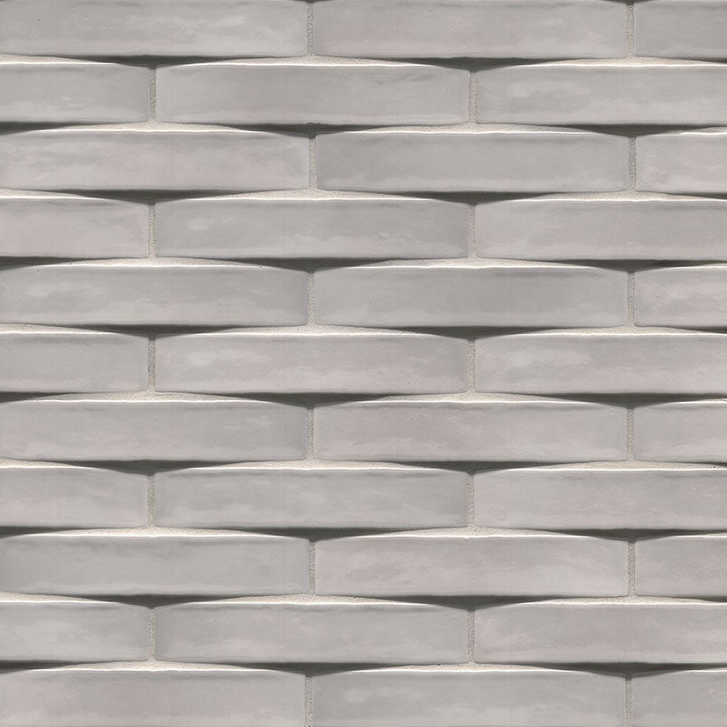 2x10 Convex 3D-Geometric Wavy Natural-Look Glossy Undulated Ceramic Tile Light Gray