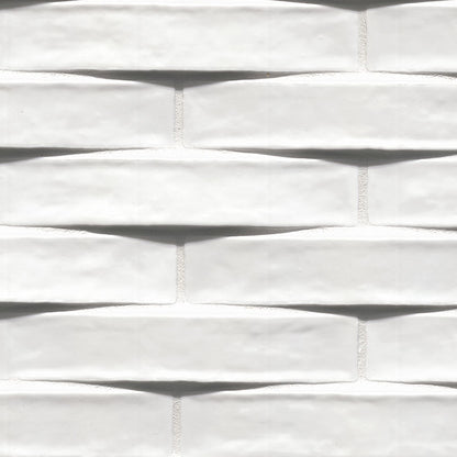 2x10 Convex 3D-Geometric Wavy Natural-Look Glossy Undulated Ceramic Tile Pure White