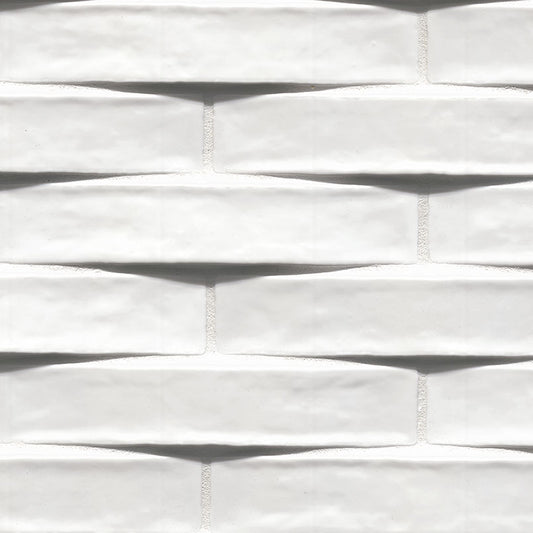 2x10 Convex 3D-Geometric Wavy Natural-Look Glossy Undulated Ceramic Tile Pure White