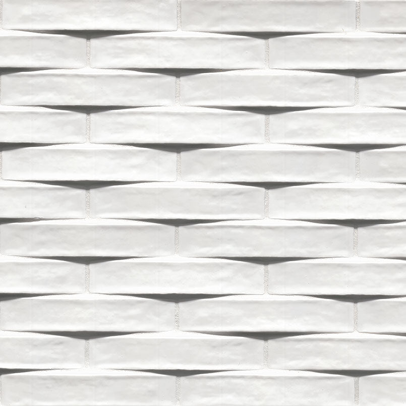 2x10 Convex 3D-Geometric Wavy Natural-Look Glossy Undulated Ceramic Tile Pure White