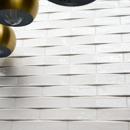 2x10 Convex 3D-Geometric Wavy Natural-Look Glossy Undulated Ceramic Tile Pure White