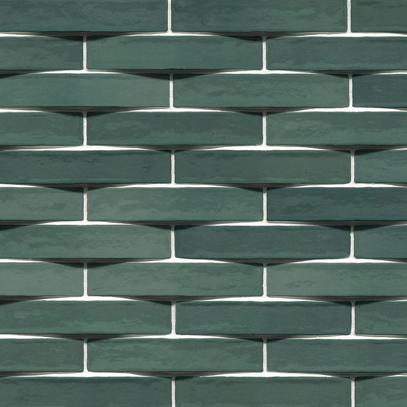 2x10 Convex 3D-Geometric Wavy Natural-Look Glossy Undulated Ceramic Tile Deep Green