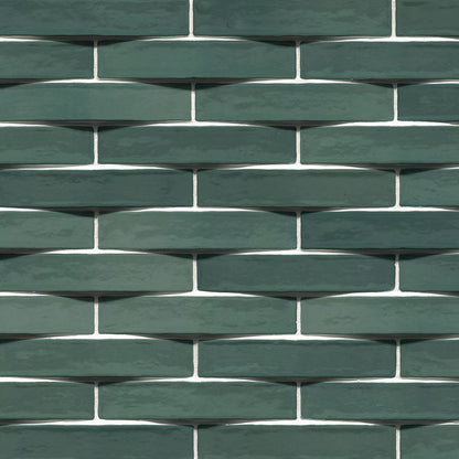 2x10 Convex 3D-Geometric Wavy Natural-Look Glossy Undulated Ceramic Tile Deep Green