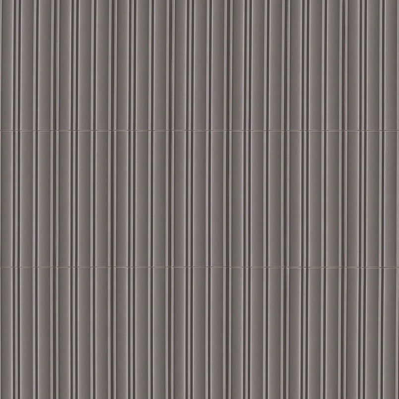 7x16 Folk Metallic-Look Satin 3D-Geometric Grooved Porcelain Tile Dark Gray