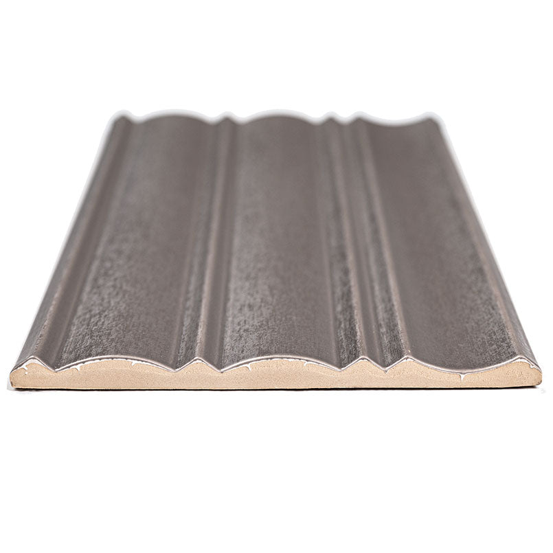 7x16 Folk Metallic-Look Satin 3D-Geometric Grooved Porcelain Tile Dark Gray