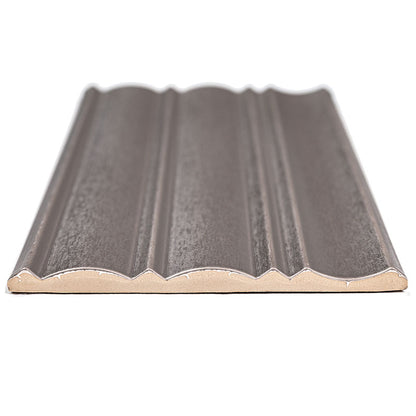 7x16 Folk Metallic-Look Satin 3D-Geometric Grooved Porcelain Tile Dark Gray