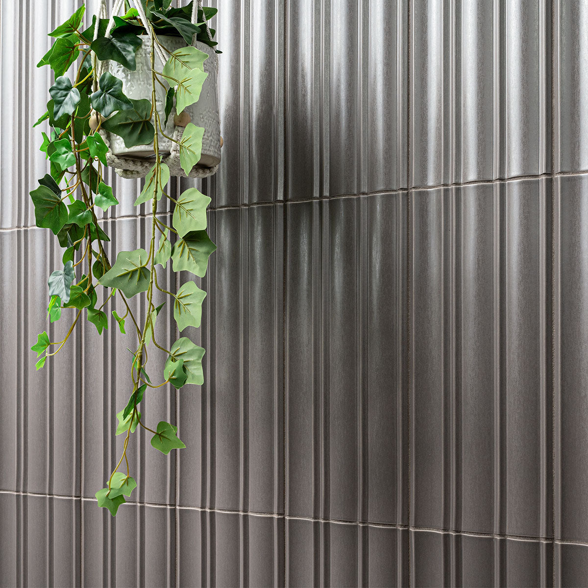 7x16 Folk Metallic-Look Satin 3D-Geometric Grooved Porcelain Tile Dark Gray