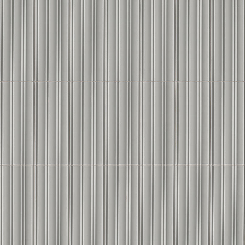7x16 Folk Metallic-Look Satin 3D-Geometric Grooved Porcelain Tile Gray Silver