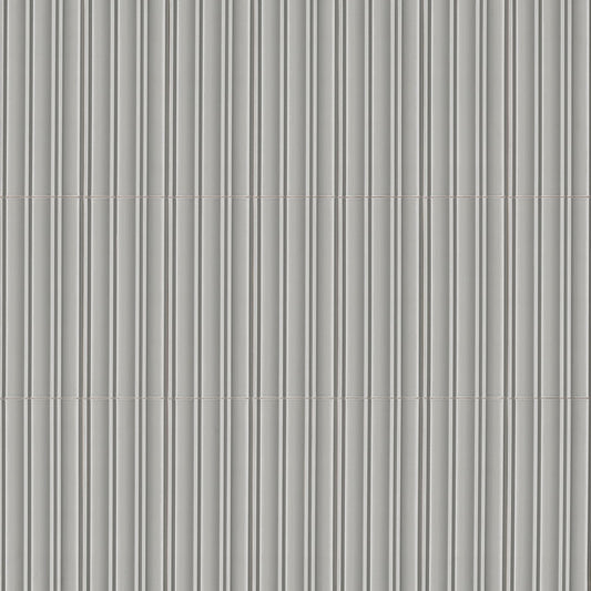 7x16 Folk Metallic-Look Satin 3D-Geometric Grooved Porcelain Tile Gray Silver