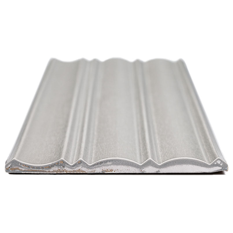 7x16 Folk Metallic-Look Satin 3D-Geometric Grooved Porcelain Tile Gray Silver