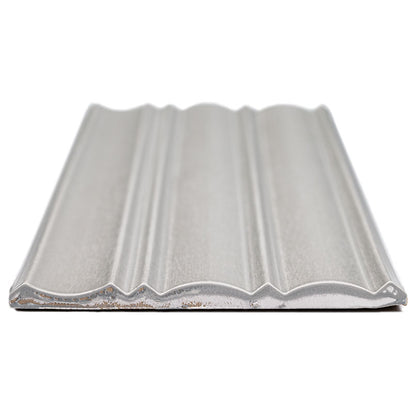 7x16 Folk Metallic-Look Satin 3D-Geometric Grooved Porcelain Tile Gray Silver