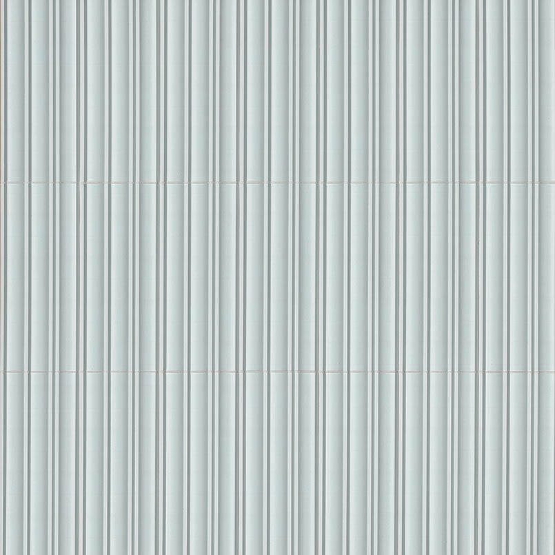 7x16 Folk Metallic-Look Satin 3D-Geometric Grooved Porcelain Tile Blue Gray