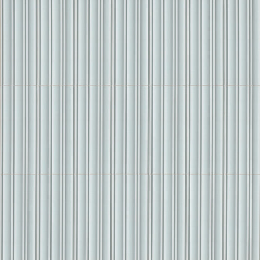 7x16 Folk Metallic-Look Satin 3D-Geometric Grooved Porcelain Tile Blue Gray