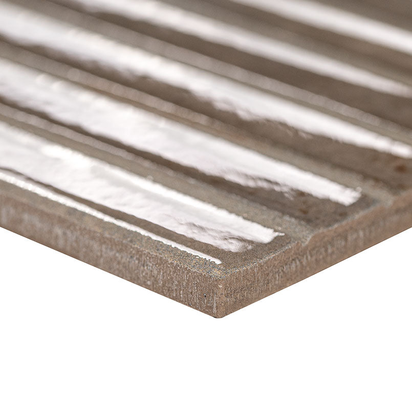 5x10 Gems 3D-Geometric Ribbed Solid-Color Glossy Smooth Porcelain Tile Brown