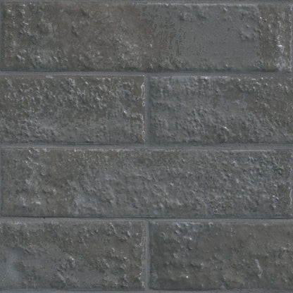 2.5x10 Mattonella Natural-Look Satin Textured Ceramic Tile Charcoal Grey