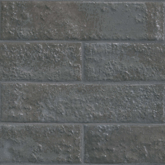 2.5x10 Mattonella Natural-Look Satin Textured Ceramic Tile Charcoal Grey