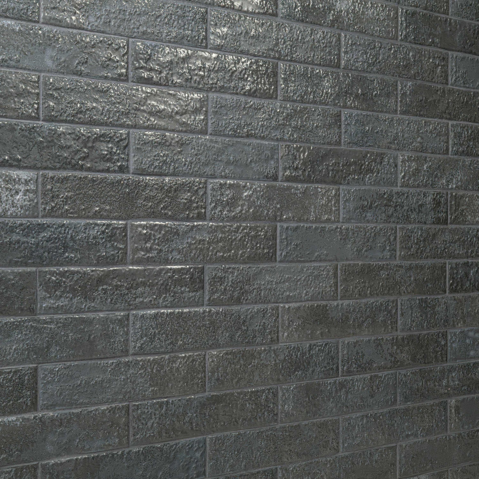 2.5x10 Mattonella Natural-Look Satin Textured Ceramic Tile Charcoal Grey