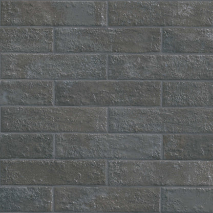 2.5x10 Mattonella Natural-Look Satin Textured Ceramic Tile Charcoal Grey