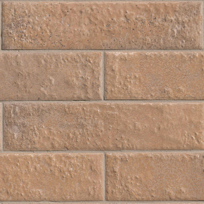2.5x10 Mattonella Natural-Look Satin Textured Ceramic Tile Clay Brown