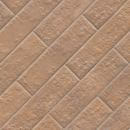 2.5x10 Mattonella Natural-Look Satin Textured Ceramic Tile Clay Brown