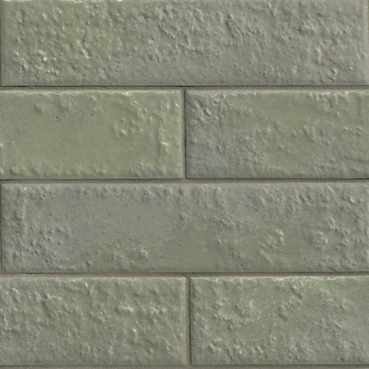 2.5x10 Mattonella Natural-Look Satin Textured Ceramic Tile Sage Green